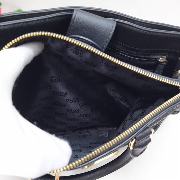 Michael Kors Black Leather Chevron Double Handles Satchel Shoulder Bag - Picture 10 of 16